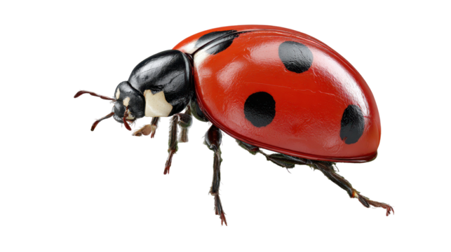 A vibrant ladybug perched on a leaf, showcasing its colorful pattern. or transparent background