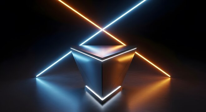 Modern metal pedestal for product presentation , White podium with light isolated on white background, Golden podium with neon circle on black background