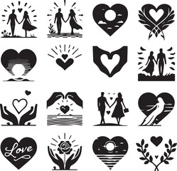 Couple Love Doll, Romantic Man Woman Silhouette Hands with Heart Symbol Love Icon Passion Relationship