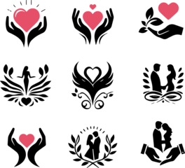 Couple Love Doll, Romantic Man Woman Silhouette Hands with Heart Symbol Love Icon Passion Relationship