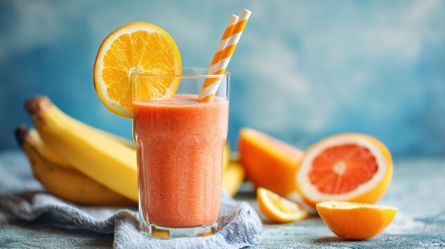 Smoothie Glass Filled With Vibrant Tropical Fruits for a Refreshing Summer Drink Experience