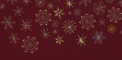 Festive background with detailed gold snowflakes. Ideal for Christmas, winter holiday designs, and seasonal greetings. Perfect for ca
