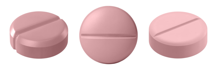 3d Three pink pills with score lines showcasing modern pharmaceutical design for health and wellness isolated on png transparent background
