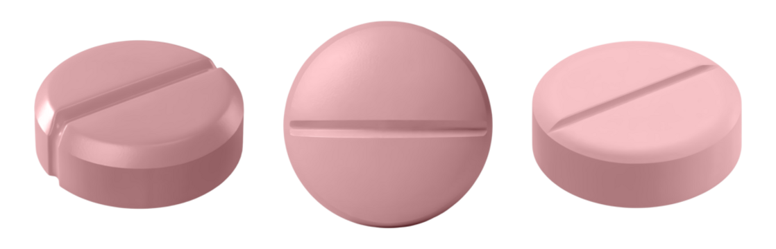 3d Three pink pills with score lines showcasing modern pharmaceutical design for health and wellness isolated on png transparent background