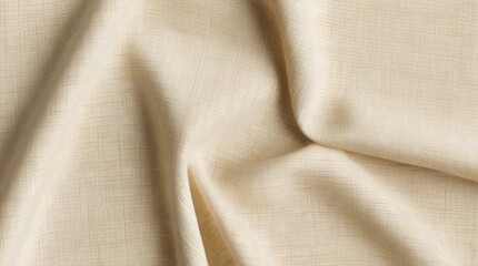Close-up of Draped Textured Linen Fabric in Neutral Beige Color