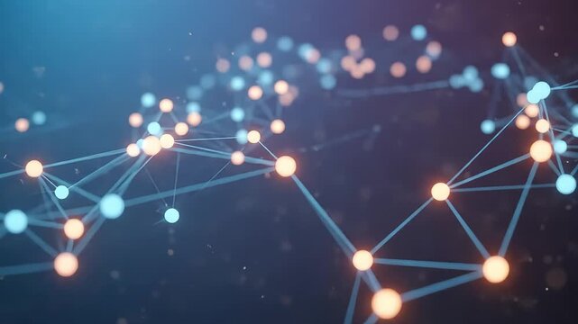 Animated abstract network of glowing connected nodes and lines.
