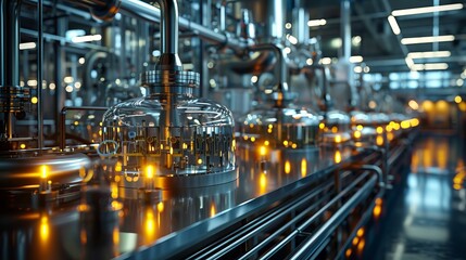 Fototapeta premium Biopharmaceutical production line bioreactors for drug manufacturing