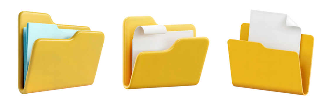 3d Organized yellow folders with documents ready for efficient business workflow and data management isolated on png transparent background - Powered by Adobe