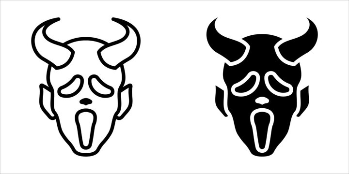 Devil icon set. illustration of a demon face with horns, expressing a spooky and eerie character. Ideas for Halloween designs, horror themes, or character illustrations with a minimalist touch.