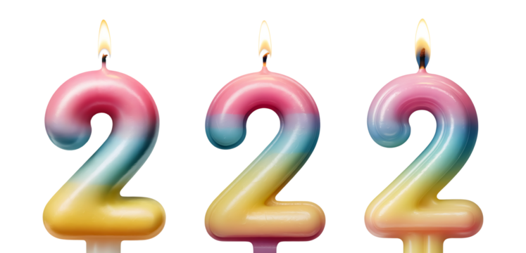 3d Celebrate special 2nd birthdays with vibrant rainbow number candles glowing brightly isolated on png transparent background