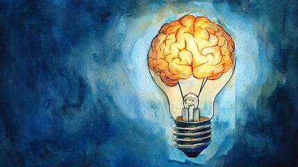 Watercolor art brain and bulb high resolution picture