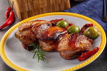 Roasted duck medallion with dry tomato
