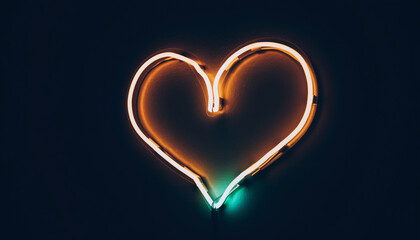 Glowing neon heart shape on dark background.