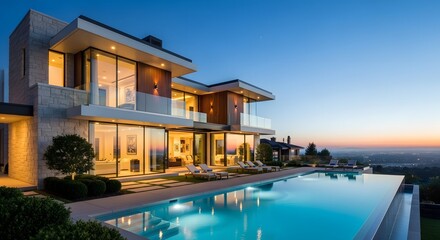 Luxury Modern Villa with Infinity Pool at Sunset