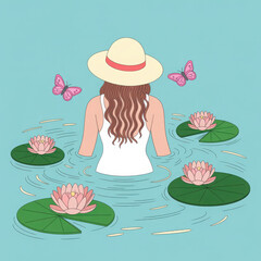 3d rendered illustration of a woman in water with water lilies 