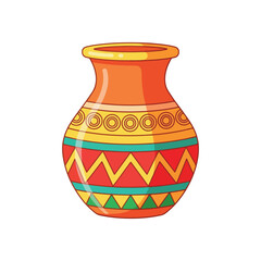 Colorful decorative ceramic pot with geometric pattern isolated on white background