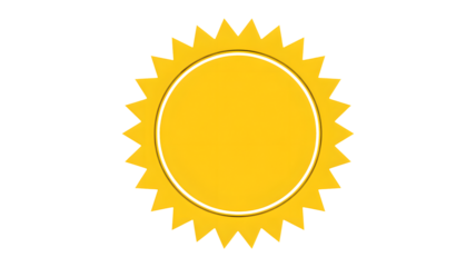 Bright yellow sunburst icon shining with golden rays isolated on a transparent png background.