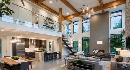 Modern Luxury Open Concept Living Space with Kitchen and Dining Area