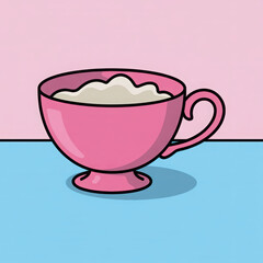 Pink teacup with creamy beverage illustration 