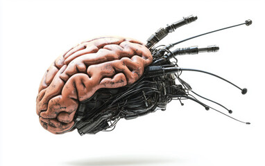 Concept artwork of extraterrestrial mind with integrated wiring highlighting intelligence, data processing, and interstellar experimentation isolated on transparent background PNG