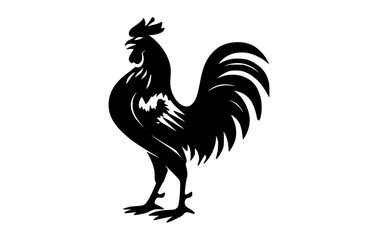 a black and white silhouette of a roosterblack, cock, illustration, profile, stand, symbol 