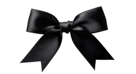 Elegant black satin ribbon bow for gift wrapping, luxury packaging, and decoration projects isolated PNG with Transparent Background