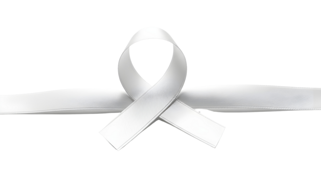 White ribbon awareness loop symbol representing various health campaigns and medical support isolated PNG with Transparent Background