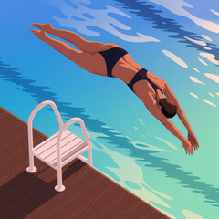 3d rendered illustration of a woman diving into a swimming pool 