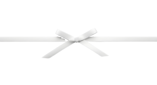 Elegant white ribbon and bow decoration design element for gift wrapping and packaging isolated PNG with Transparent Background