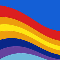 Colorful wavy stripes on blue background, vibrant abstract pattern