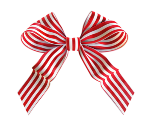 Festive red and white striped bow with a clean, transparent background, perfect for gifts, holidays, and celebrations. Ideal for design projects, packaging, promotions, and digital art. High-qualit