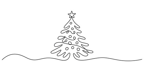 Christmas tree continuous line art drawing, festive season graphic