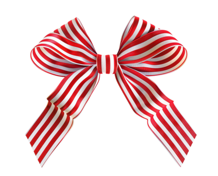 Festive red and white striped bow with a clean, transparent background, perfect for gifts, holidays, and celebrations. Ideal for design projects, packaging, promotions, and digital art. High-qualit