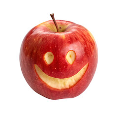 Smile on red apple isolated on transparent background