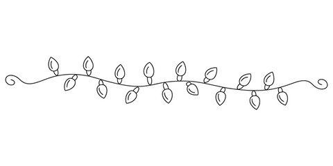 Outline drawing of festive string lights, vector doodle illustration