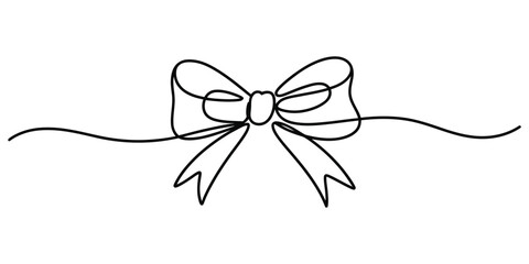 Simple continuous line art of a festive bow graphic design element
