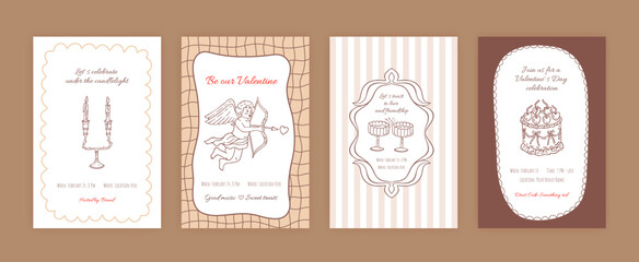 Valentine`s Day invitation cards set. Romantic posters. Vector.
