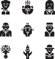 Stylized figures and objects in black silhouette white