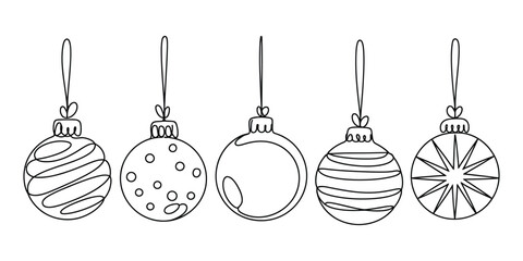 Christmas ornament line art set. holiday decoration collection