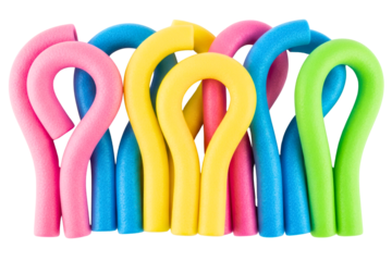 Set of colorful flexible foam hair rollers for hairstyling on a transparent background