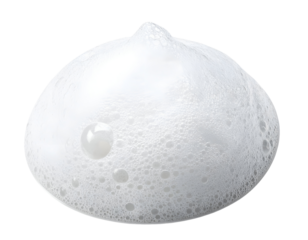 White soap foam mound with glossy bubbles and frothy lather texture, cleaning suds on isolated background