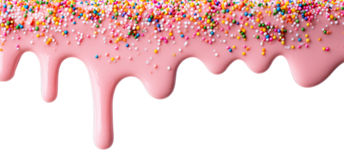 Dripping Candy: Close-up shot of vibrant pink frosting and colorful sprinkles, creating a sweet and delightful visual.