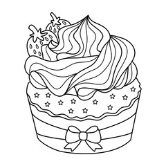 Cupcake coloring page illustration for kids. Activity sheets for children