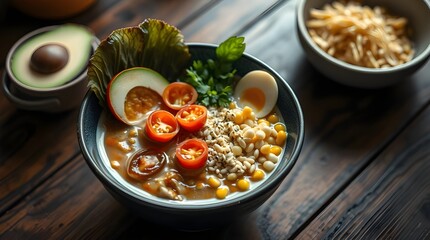 Stir fried vegetables and pasta with herbs in a pan for a healthy dinner.