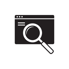 Magnifying glass over a web browser window isolated on white background