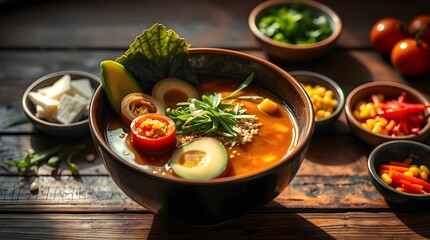 Stir fried vegetables and pasta with herbs in a pan for a healthy dinner.