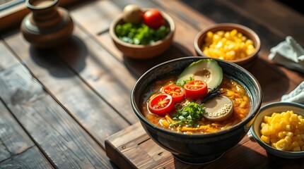 Stir fried vegetables and pasta with herbs in a pan for a healthy dinner.