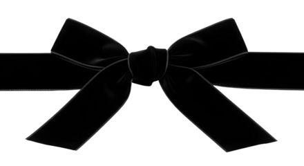 Elegant black velvet ribbon bow isolated cutout for luxury gift wrapping and packaging design isolated PNG with Transparent Background