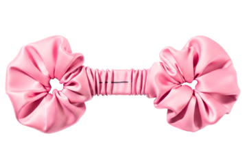 Pink satin heatless hair curling ribbon for overnight waves on a transparent background