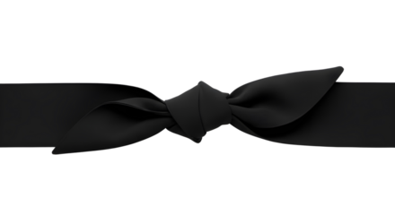 Elegant black ribbon bow border element for luxury packaging and design isolated PNG with Transparent Background